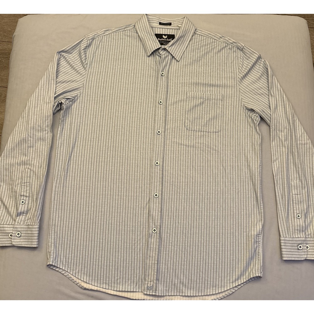 Buttercloth Shirt XL Blue Stripe Regular Fit Icy Cotton Button Up Long Sleeve